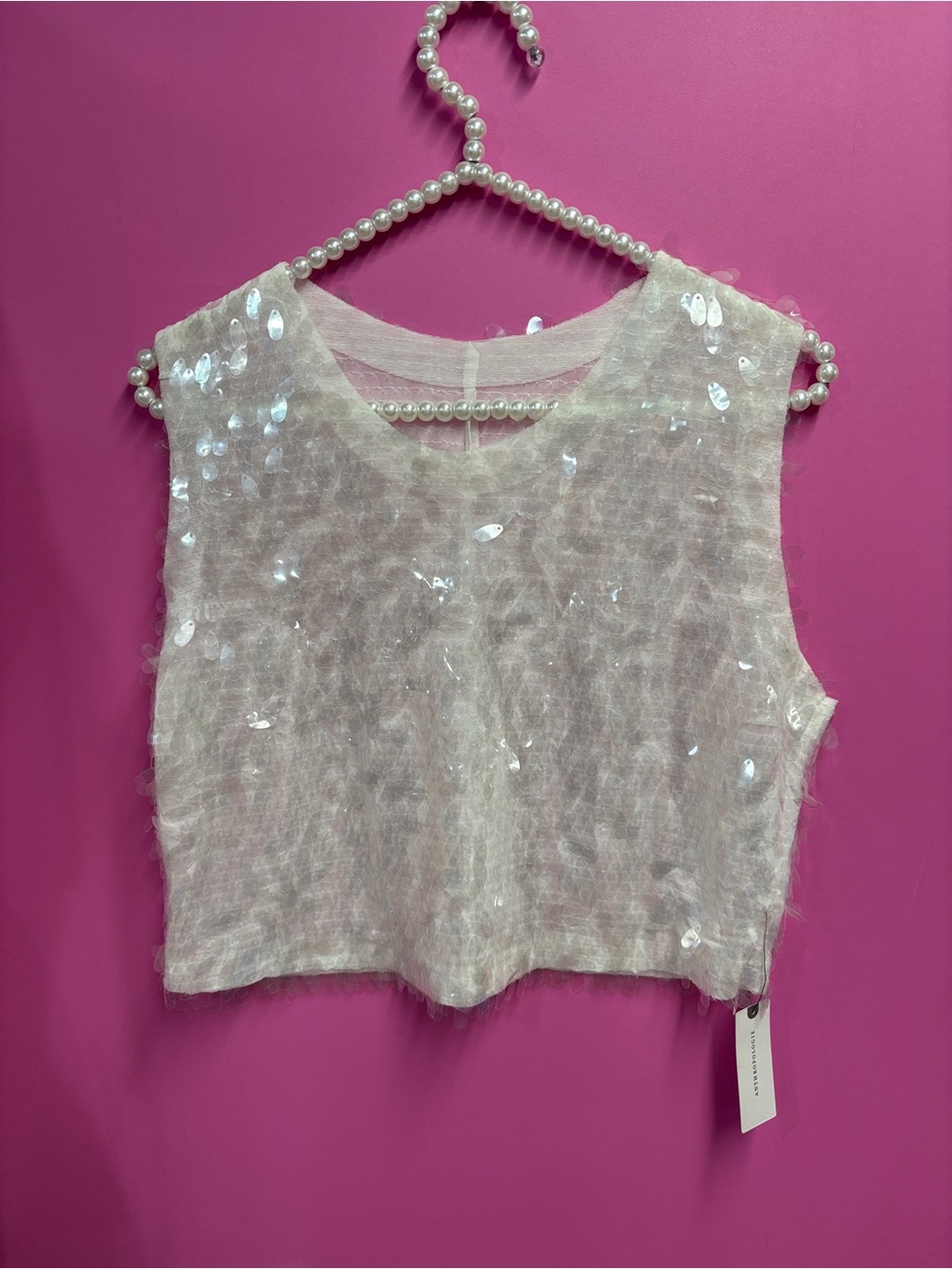 Norma Kamali Sleeveless Sequin Cropped Top White - Picture 4 of 7